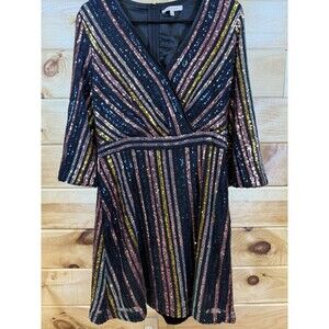 Skies Are Blue striped sequin dress with long sleeves and a V-neckline Small
